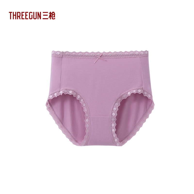 Threegun三枪 【细柔莫代尔】中腰花边女士三角内裤（1条装）-40696B011