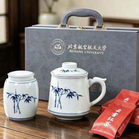 手绘青花翠竹茶具套盒