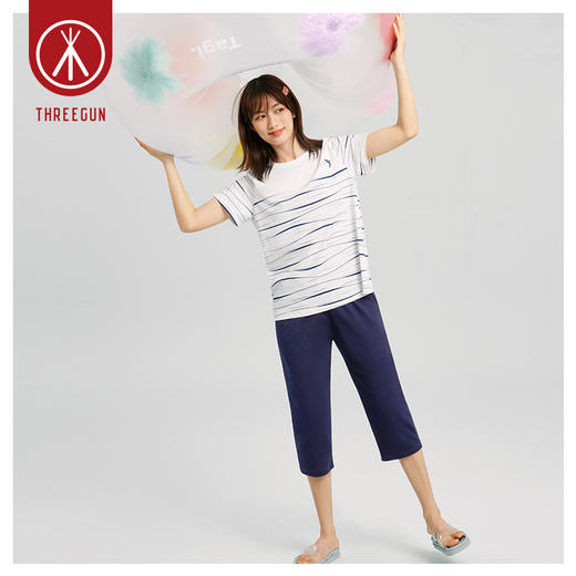 Threegun三枪 【舒感棉】圆领短袖中裤女士家居套家居服-82072D011 商品图4