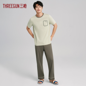 Threegun三枪 高支丝光棉圆领短袖长裤男家居套-82093D011