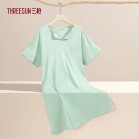 Threegun三枪 【凉感弹力棉】小翻领短袖女士家居裙睡裙-70465A011
