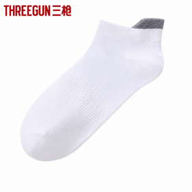 Threegun三枪 裸氨平纹护跟拼色男船袜-T90079Z03