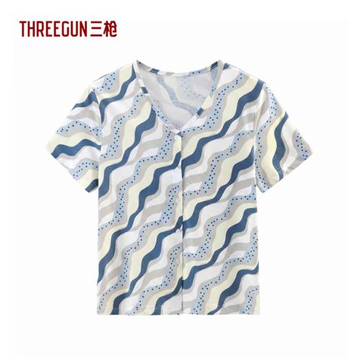 Threegun三枪 水柔棉印花V领开襟短袖女衫-T80032A01 商品图2