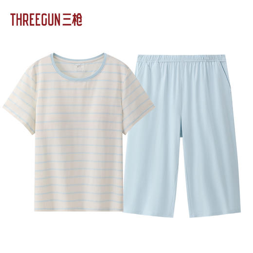 Threegun三枪 彩条冰泉棉短袖中裤bra女家居套-T80157D02 商品图2