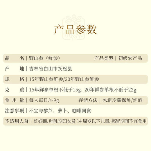 正安 2026年鲜挖 15年/20年野山参人参鲜参 籽货鲜参 大于15g/根【不可用券】【预售至8月5日起陆续发出】 商品图8