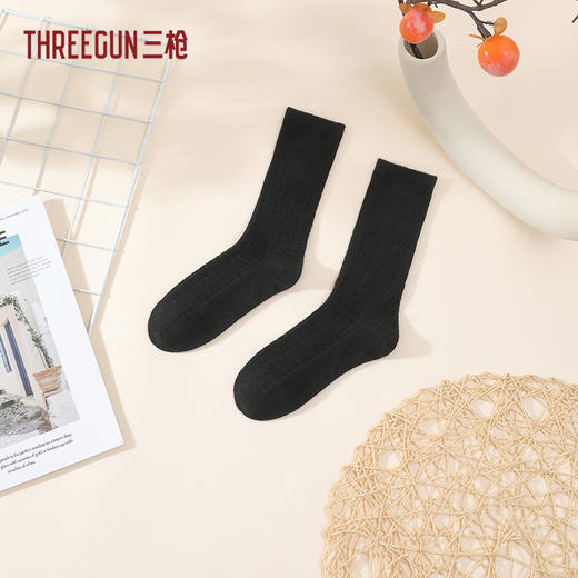 Threegun三枪 羊毛提花中筒女袜(1双装)-91440Z031 商品图0