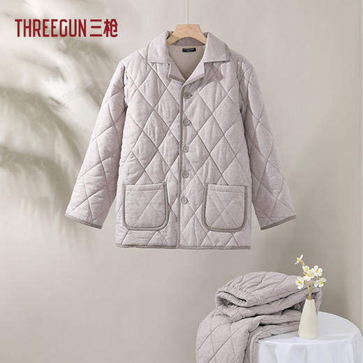 Threegun三枪 绒布夹棉翻领开襟长袖男家居套-T80124D04 商品图0