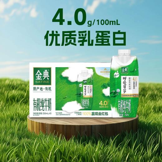 伊利金典4.0g乳蛋白 限定牧场呼伦贝尔有机纯牛奶250ml*10盒 商品图1