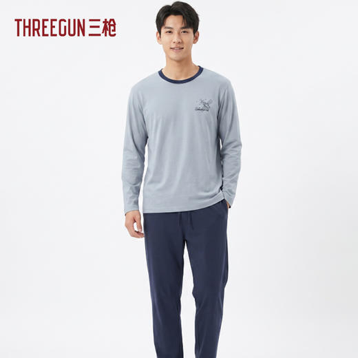 Threegun三枪 冰泉棉圆领长袖长裤男家居套-T80008D02 商品图1