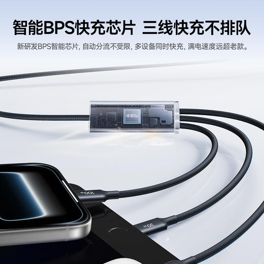 【新品爆款】倍思 腾速编织系列 一拖三快充充电线USB-C to C+C+L 100W 1.5m 商品图2