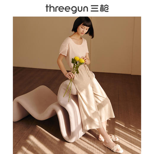 Threegun三枪 【花灰水柔棉】女士家居中裤睡裤-61092B011 商品图3