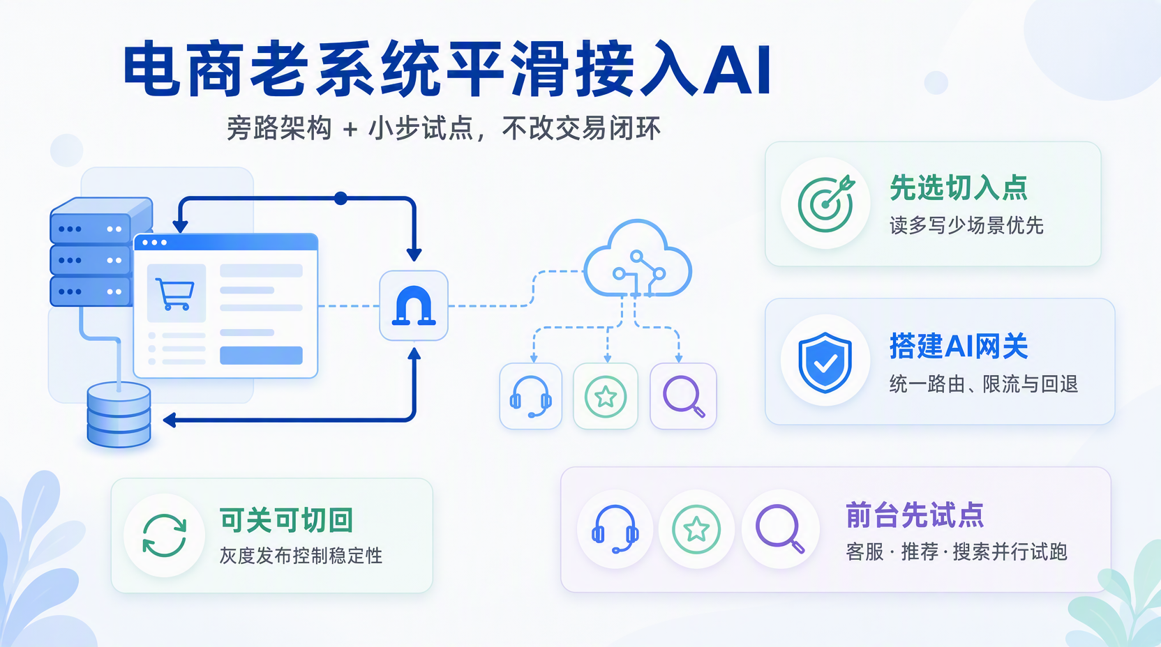 在原有电商架构上平滑引入AI能力的整体思路