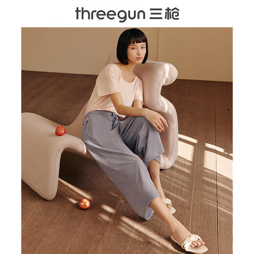 Threegun三枪 【花灰水柔棉】女士家居中裤睡裤-61092B011 商品图5