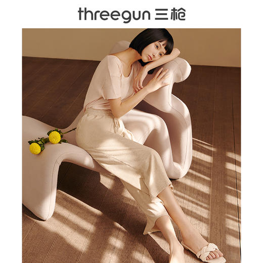 Threegun三枪 【花灰水柔棉】女士家居中裤睡裤-61092B011 商品图2