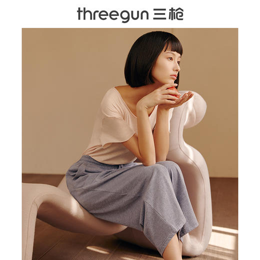 Threegun三枪 【花灰水柔棉】女士家居中裤睡裤-61092B011 商品图6