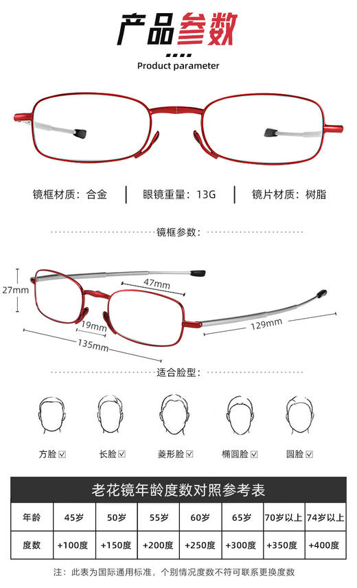 防蓝光折叠老花镜【便携款】手机电脑看不清老视镜 长时间看手机电脑 多款式 骊佳211系列老花镜 商品图4