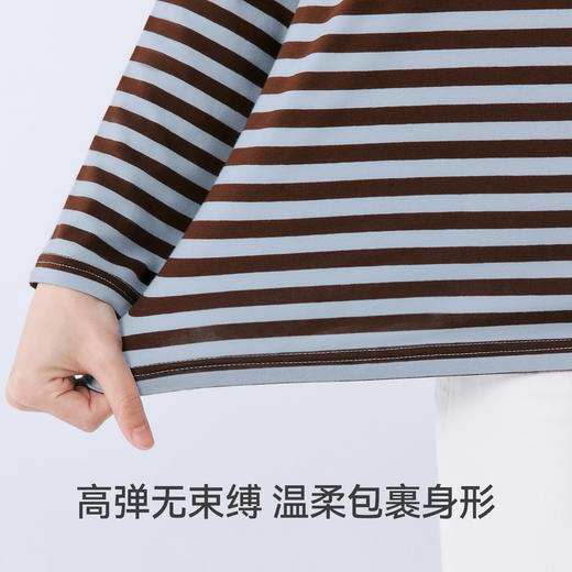 Threegun三枪 抗菌棉彩条圆领女士打底衫-24418A011 商品图3