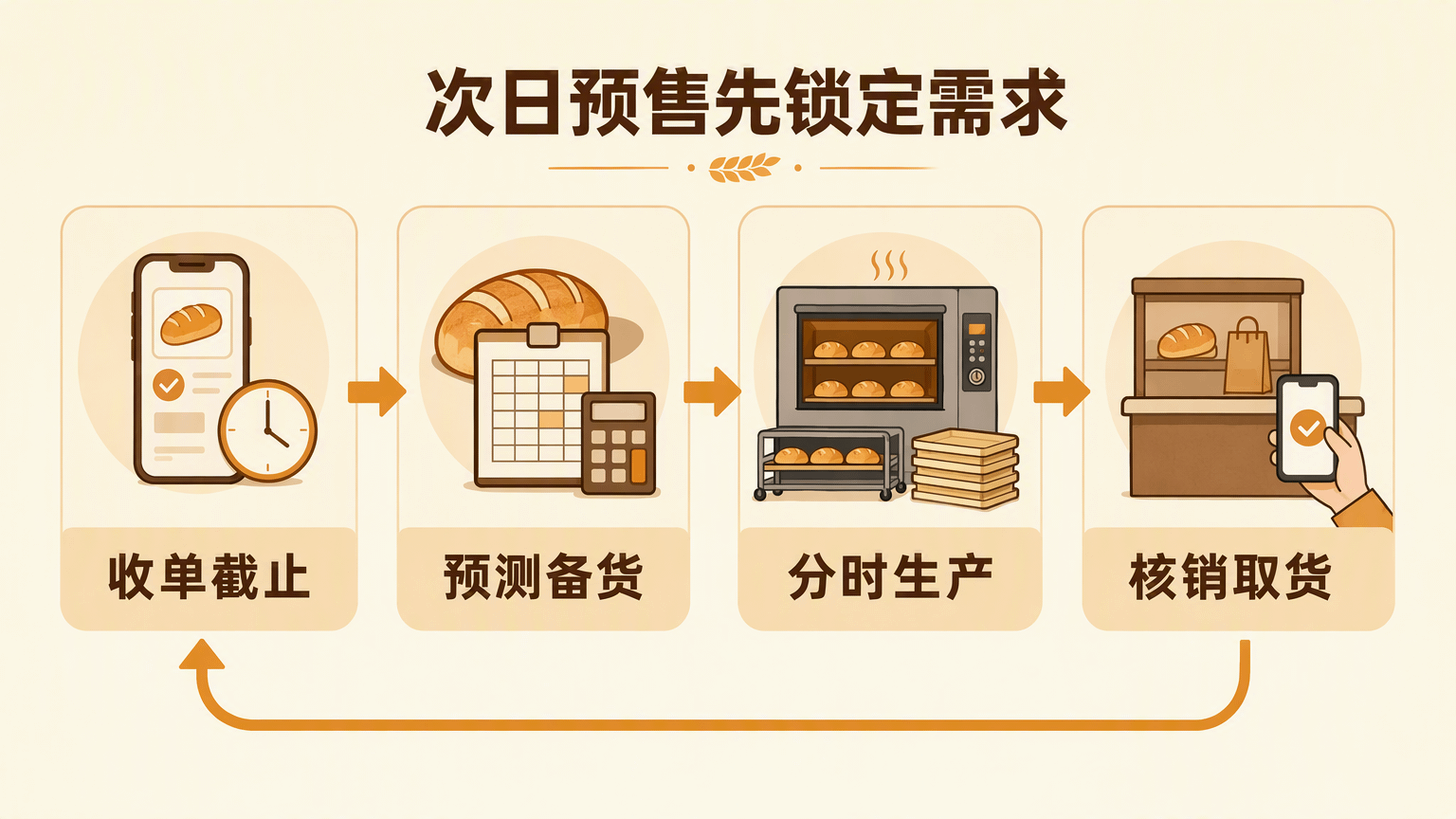 面包店次日预售备货与取货流程