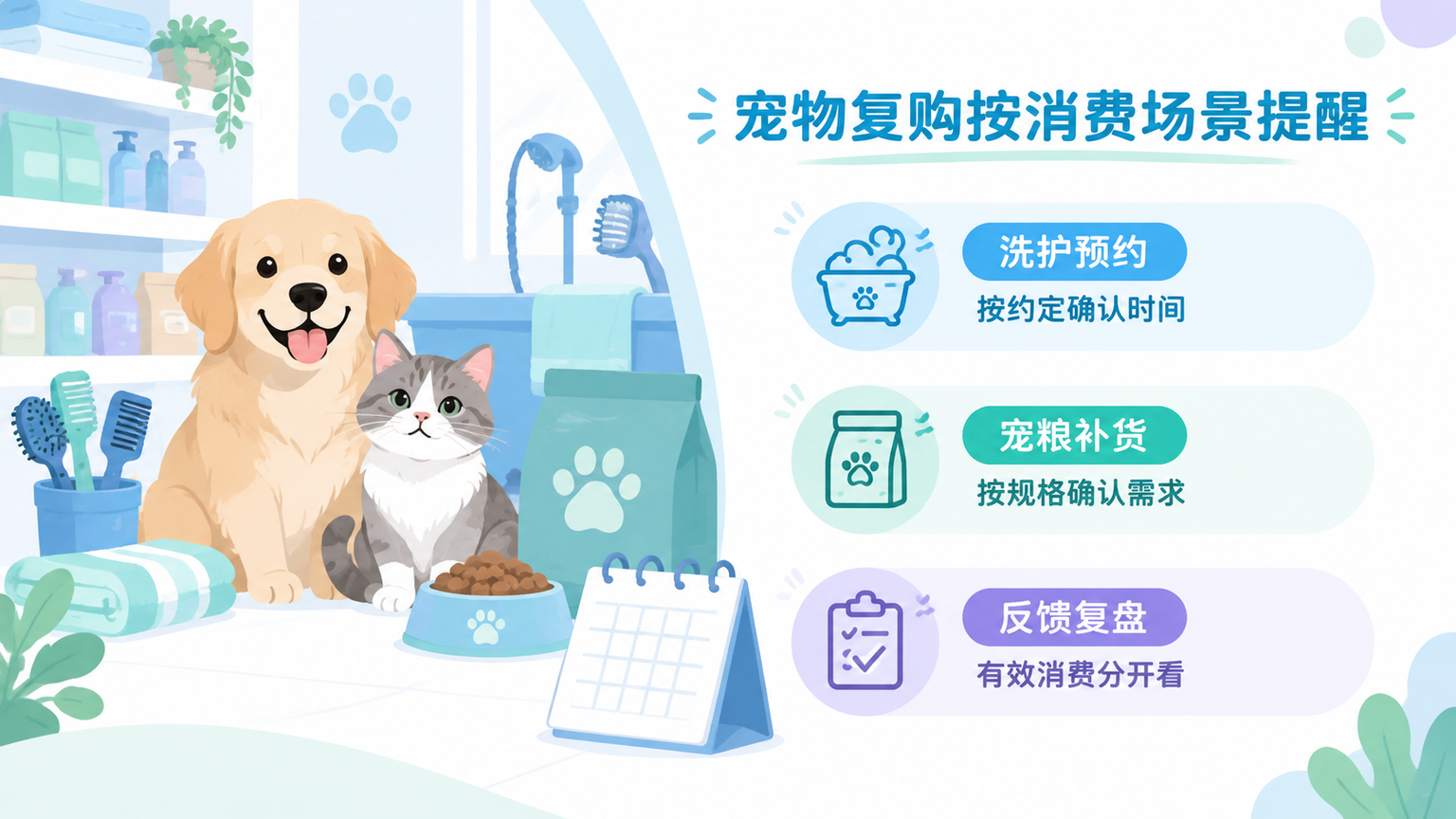 宠物店洗护预约与宠粮补货周期运营示意