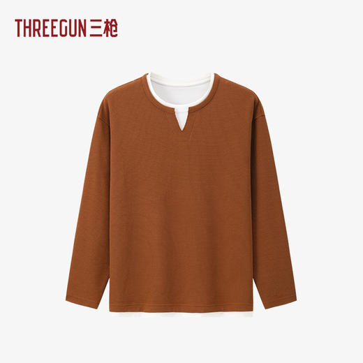 Threegun三枪 华夫格相拼圆领男打底衫-T20255A01 商品图2