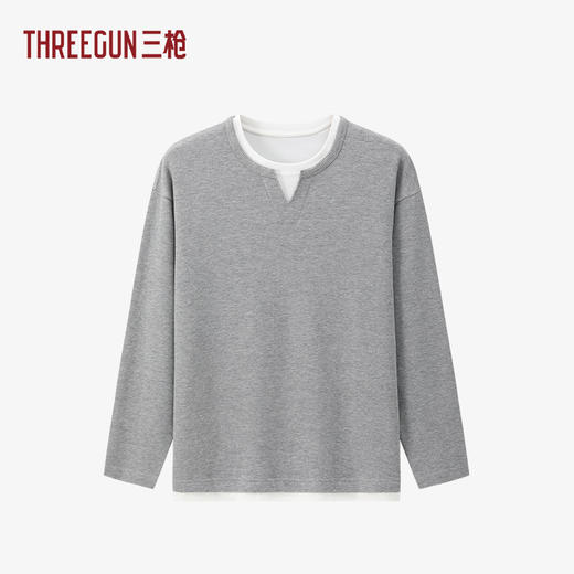 Threegun三枪 华夫格相拼圆领男打底衫-T20255A01 商品图0