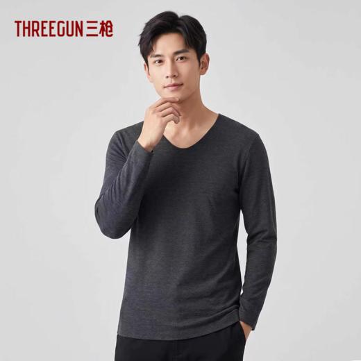 Threegun三枪 【双色羊毛蚕丝】暖绒无痕V领男士长袖上衣打底衫-23889A021 商品图0